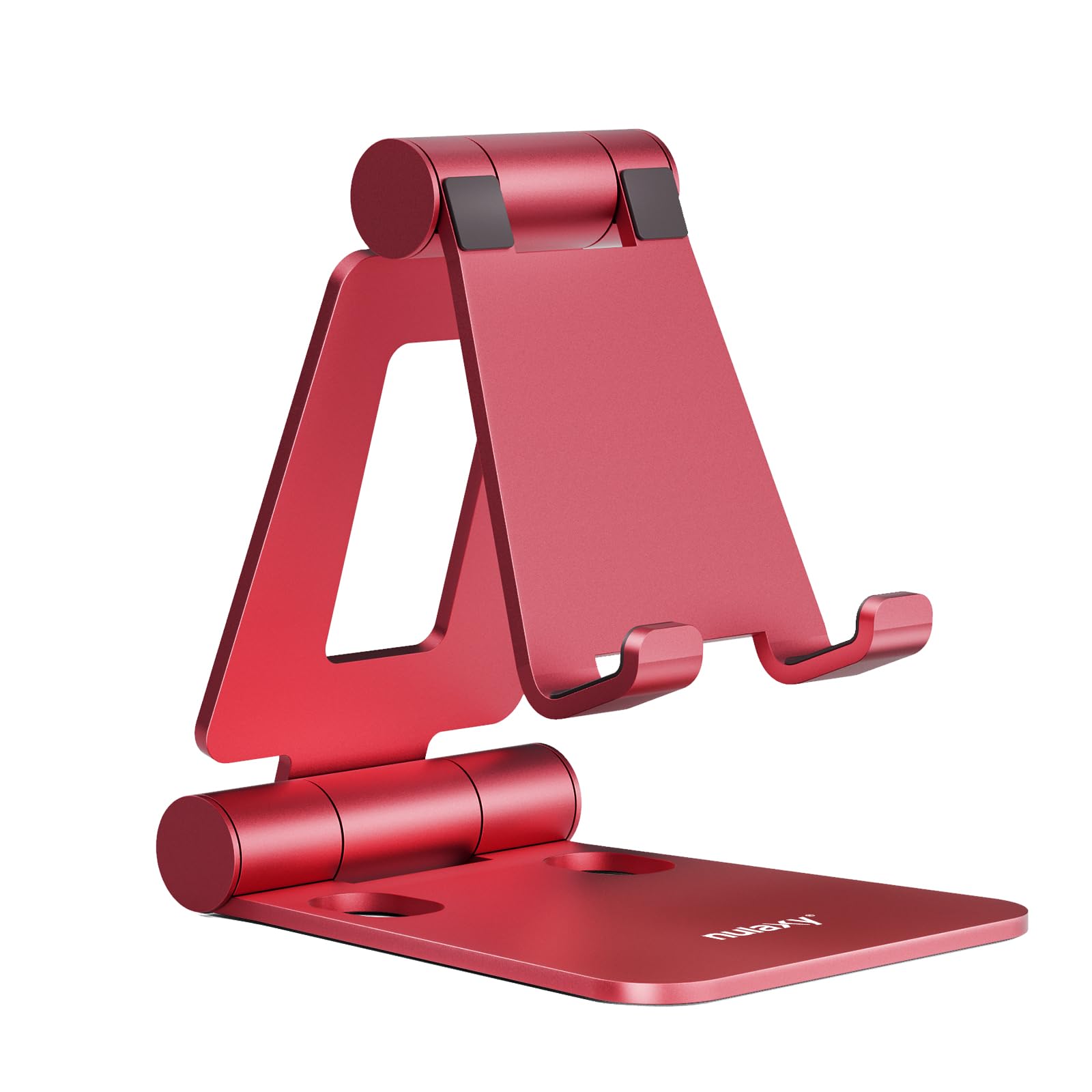 Nulaxy Dual Folding Cell Phone Stand, Fully Adjustable Foldable Desktop Phone Holder Cradle Dock Compatible with iPhone 17 16 15 14 13 12 11 Pro Max Xs Xr X 8, Nintendo Switch, All Phones - Red
