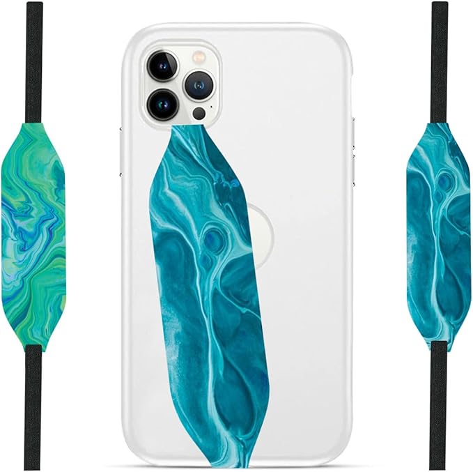 Phone Grip Strap - Pack of 2 Reversible Finger Holder for Phone Back, Customizable Anti-Slip Design, Wireless Charging Compatible Detachable Holder for iPhone - Ripple Opal