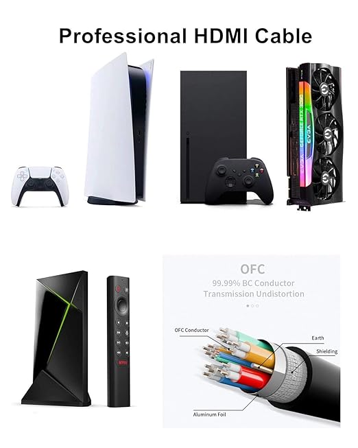 10K 8K 4K HDMI Cable 48Gbps 8 FT, Certified Ultra High Speed HDMI® Cable 4K 240Hz 144Hz 120Hz 8K60Hz 0.01ms HDR10+ eARC HDCP2.3 Netflix Roku TV PC Monitor Projector PS5 X-Box