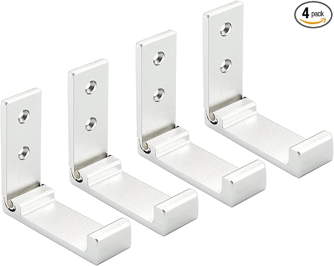 Folding Coat Hooks, Wall Hooks for Hanging Aluminum Alloy Cloth Hanger Coat Hanger Headphones Holder Headset Wall Hanger Hook- Pack of 4 (Silver)
