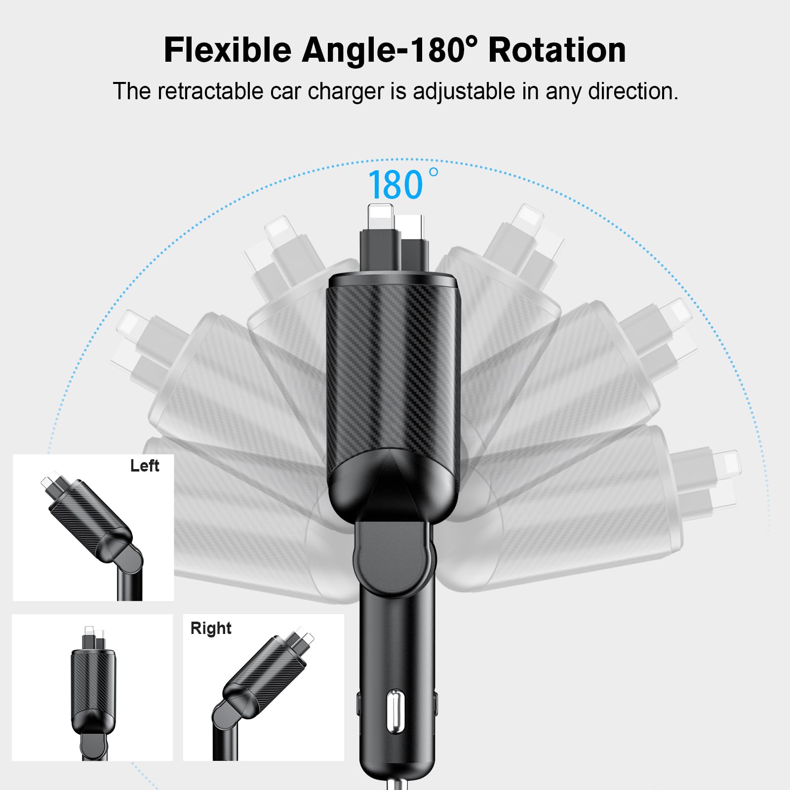MAGJIEYX Retractable Car Charger, Fast Charging Adapter 62W Type-C/USB-i Cables and USB C/USB A QC & PD Ports for iPhone 17/16/15/14/13/12Pro Max Plus,iPad,AirPods, Galaxy