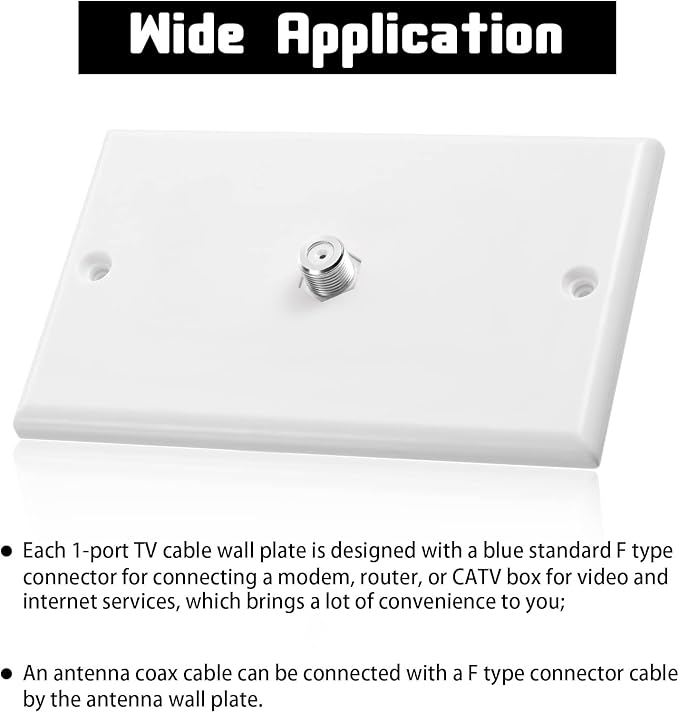 1-Port TV Cable Wall Jack F Connector Coax Video Jack Single Gang Wall Plates (White, 8 Pcs)