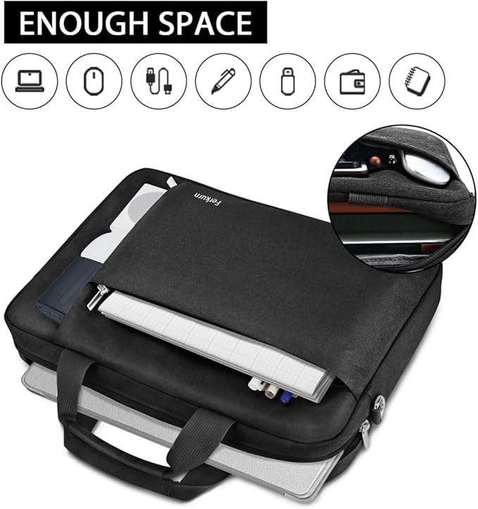 Ferkurn Laptop Bag Case for Women Men Computer Bag Compatible with HP Envy Pavilion Omen/LG Gram/MSI/Dell Inspiron XPS/Lenovo/Acer, Shoulder Strap Carrying Messenger Briefcase, Black, 17 17.3 Inch