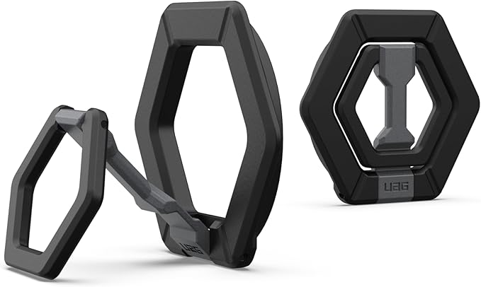 URBAN ARMOR GEAR UAG Magnetic Phone Ring Stand Compatible with MagSafe Magnet, Removable Metal Finger Ring Grip & 360 Rotation Adjustable Kickstand for iPhone 16/15, Galaxy S25, S24, Black/Silver