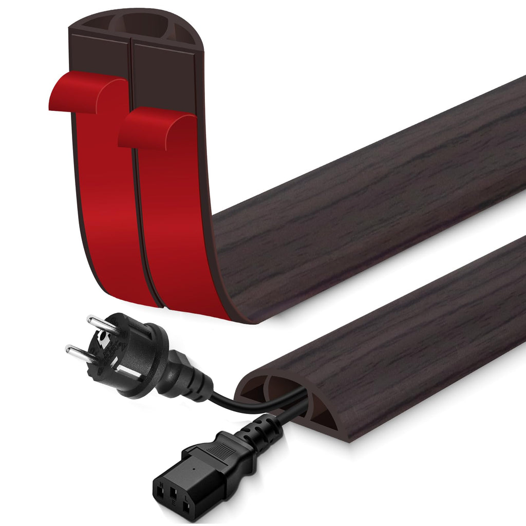 Floor Cord Cover for Wires on Floor Self Adhesive Cord Hider Floor Cable Management Wire Covers for Cords Protector Prevent Cable Trips Cord Cavity W 0.51" x H 0.31", Black Walnut, 10Ft
