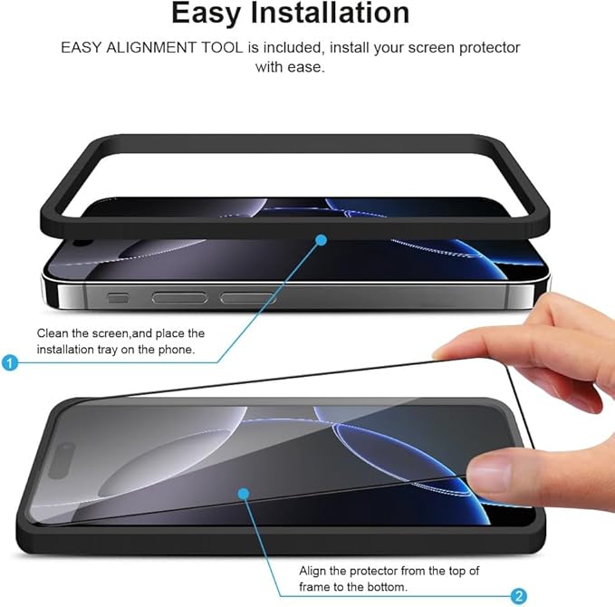 2 pack Full 9H+ Military Grade Glass Screen Protector for iPhone 16 + 2 pack Camera Lens Protector with easy Installation Frame Case Friendly Shatterproof Tempered Glass 9H+ Hardness HD Clear Anti-Scratch Glass Full Edge Coverage (6.1) iPhone 16