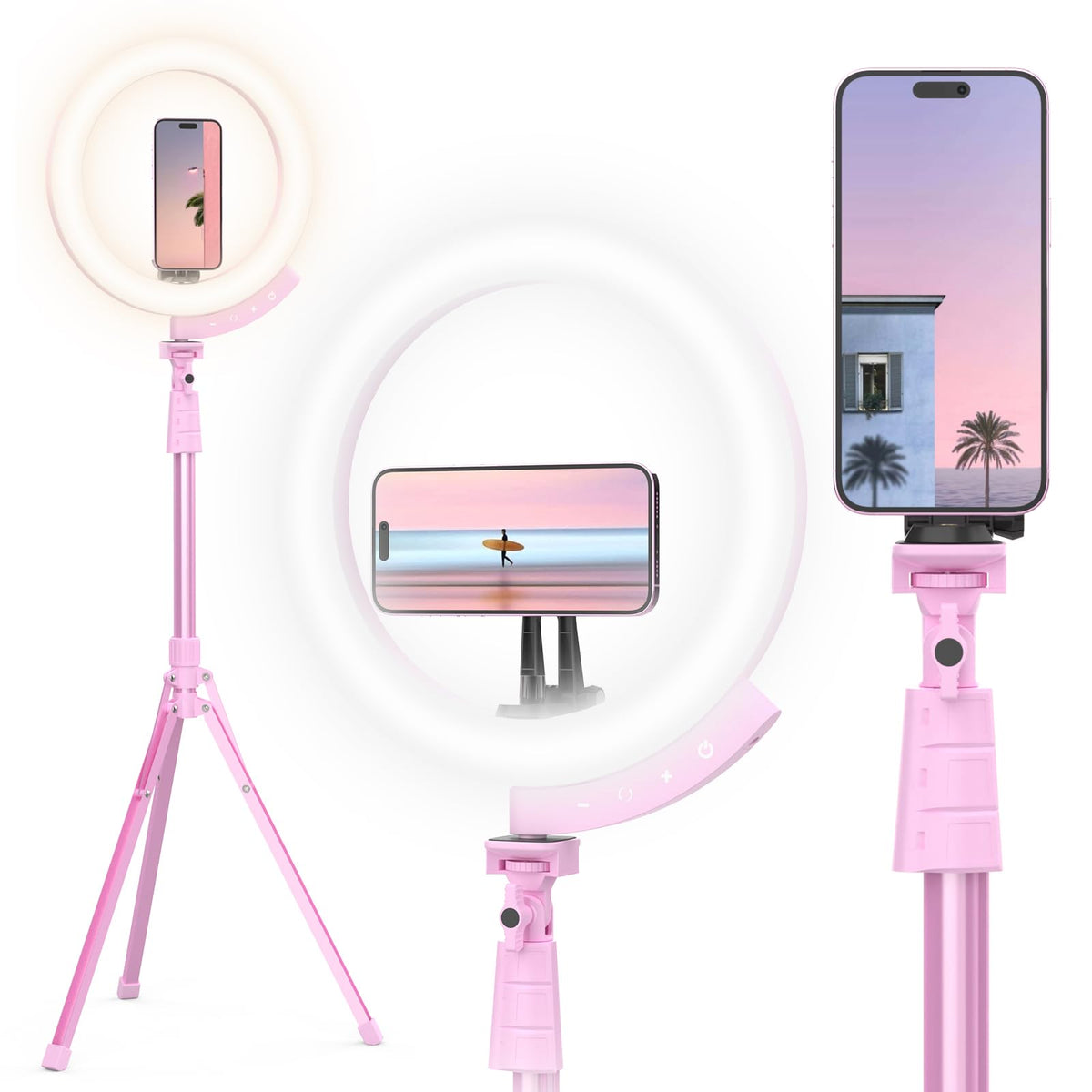 UBeesize 12'' LED Ring Light with 62'' Tripod Stand and Magnetic Phone Holder, Selfie Ring Light for Video Recording, Live Streaming, Compatible with iPhone & Android (Black)