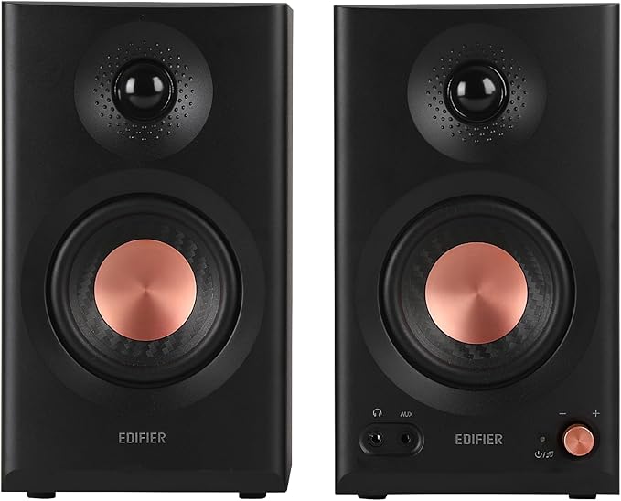 Edifier MR3 Powered Studio Monitor Speakers, Hi-Res Audio Certified Bluetooth V5.4 Active Bookshelf Loudspeakers, 2.0 Computer Speaker with Headphone Output RCA AUX Balanced TRS Input - Black (Pair)