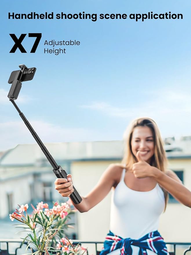 Auto Face TrackingTripod, w/Gesture Control for iPhone,Extendable Pole, 360° Rotating Selfie Stick,Wireless Remote,Video Recording 4-Leg Stable & Portable Tripod