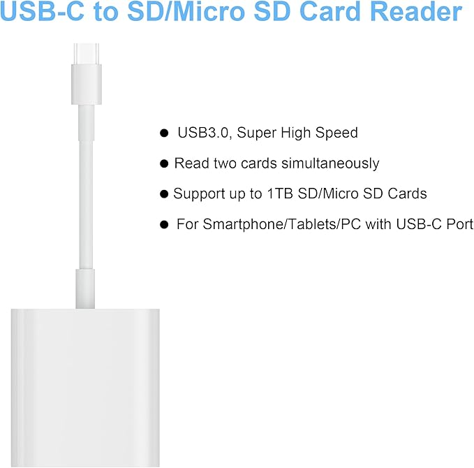 USB C SD Card Reader for iPhone 15/Mac/iPad, USB 3.0 Type C to SD/Micro SD Card Adapter Dual Slots Read and Write Simultaneously Memory Card Reader Compatible with MacBook Pro/Air Android