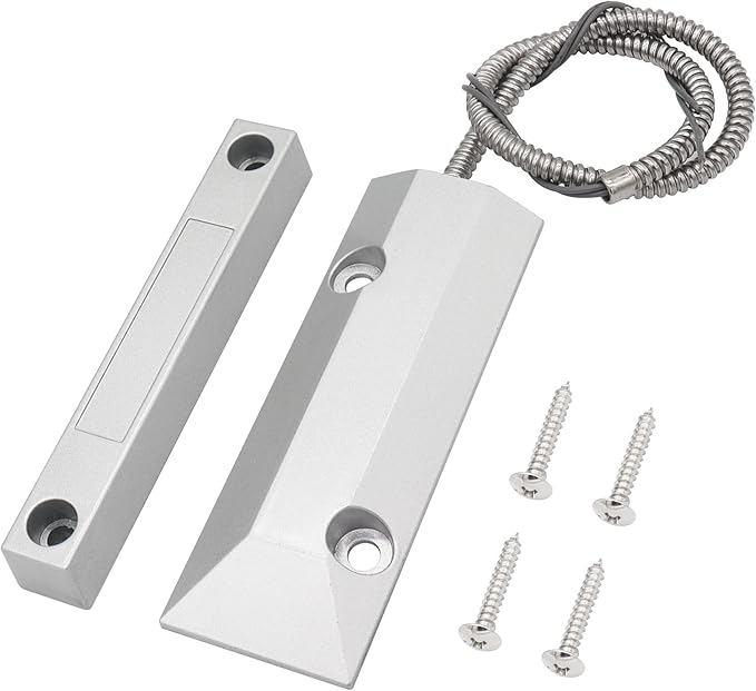 Magnetic Reed Switch Wired Surface Mount Normally Closed NC Contact Sensor Alarm Magnetic Door Switch with 2 Wires, Zinc Alloy Sliver, OC-55