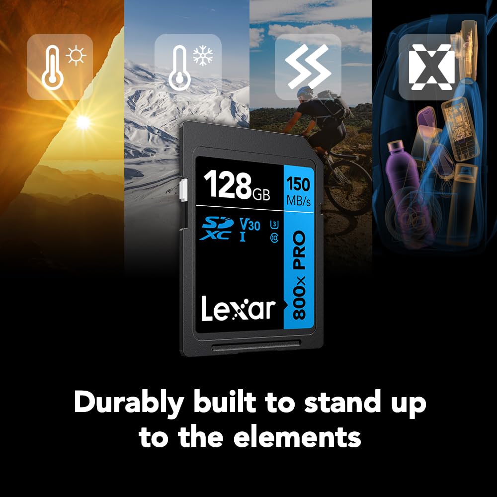 Lexar 128GB 2-Pack 800x PRO SD Memory Card, 150MB/s Read, 4K, V30, UHS-I