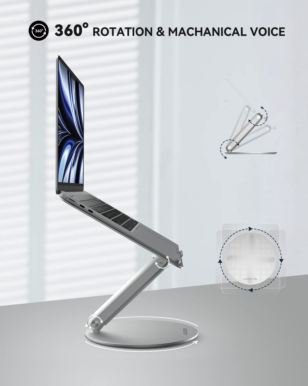 LULULOOK Laptop Stand for Desk 2025, 360 Rotating Adjustable Laptop Riser, Upgraded Foldable Full Aluminum Alloy Computer Stand for MacBook Pro/Air, Dell, HP, Lenovo and Other 10-17inch Laptops