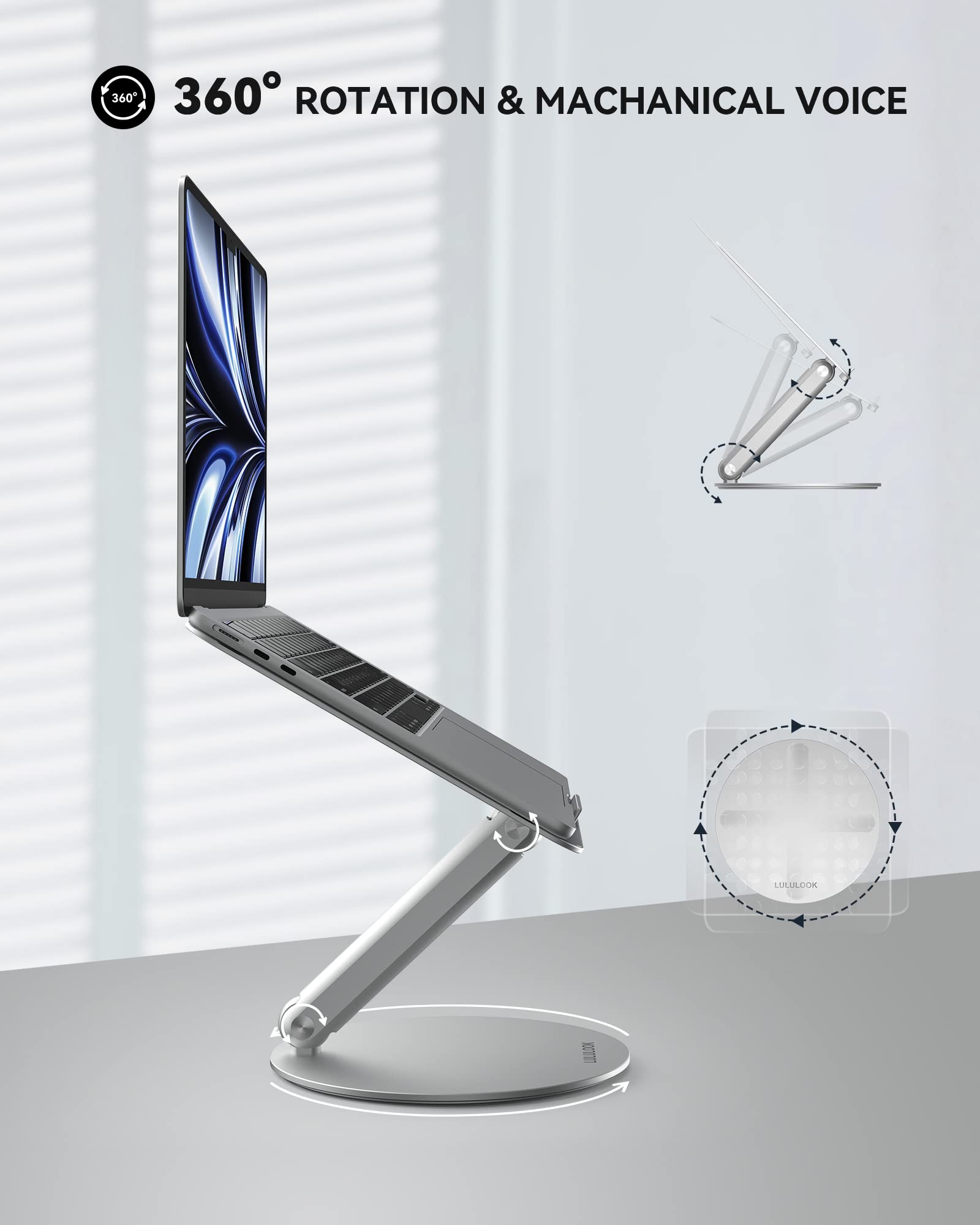 LULULOOK Laptop Stand for Desk 2025, 360 Rotating Adjustable Laptop Riser, Upgraded Foldable Full Aluminum Alloy Computer Stand for MacBook Pro/Air, Dell, HP, Lenovo and Other 10-17inch Laptops