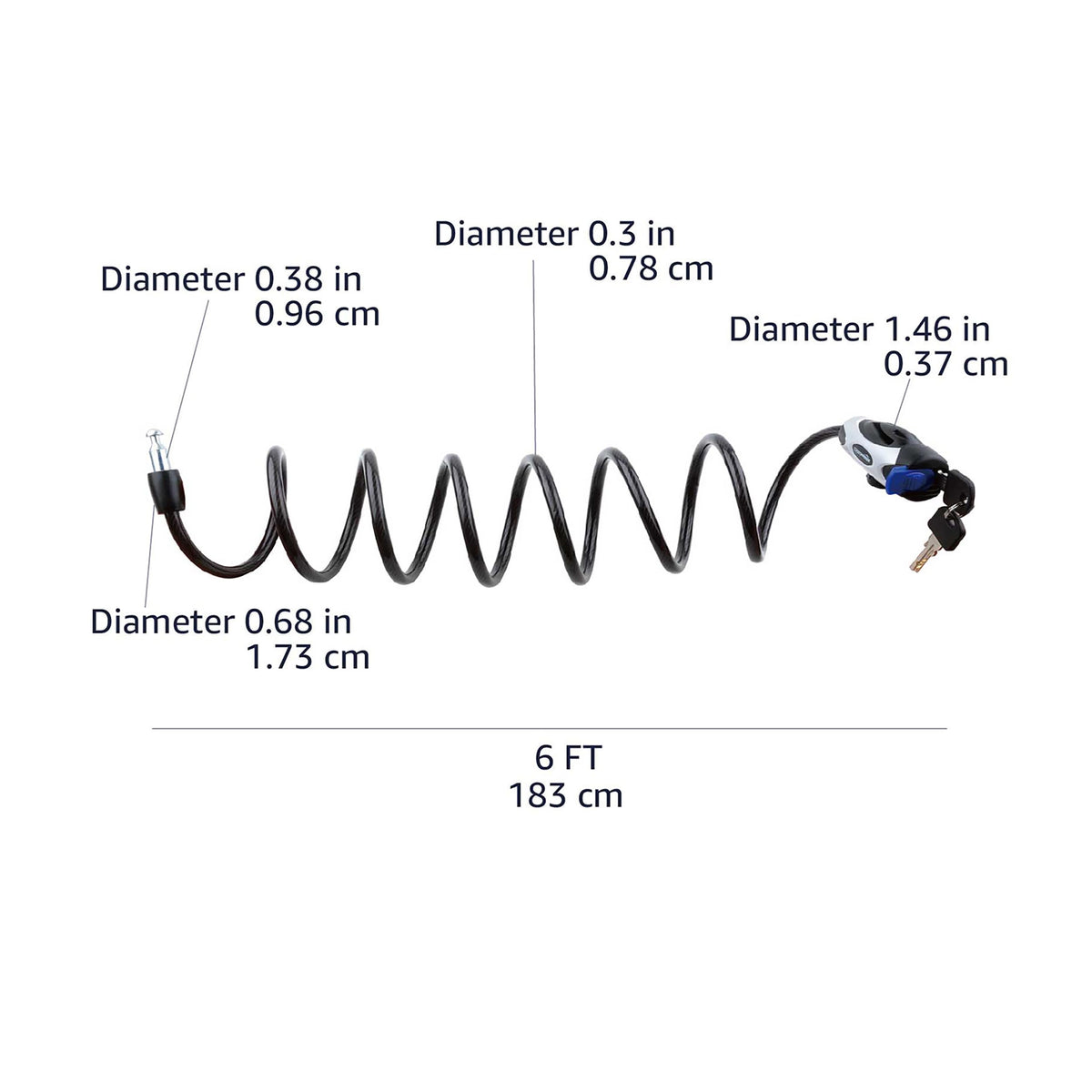 Amazon Basics Weather Resistant Bike Security Cable Lock, 70 inches Length, 8mm Diameter, Black