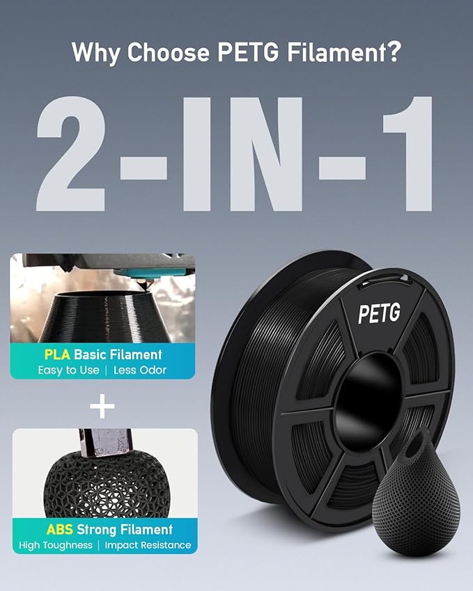 SUNLU Large Spool 3KG PETG Filament, 3D Printer Filament PETG 1.75mm, Less Stringing Good Layer Adhesion High Toughness, Big Roll Filament, 3kg Spool(6.6 lbs), White