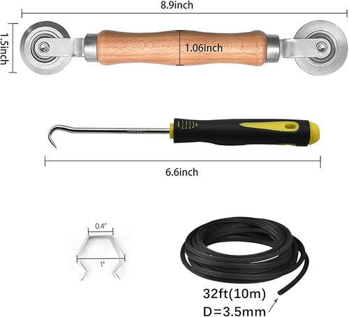 BAYTORY Window Screen Repair Kit, Steel Roller Tool with Bearing, Spline Removal Hook, 32ft Retainer Spline and 8pcs Screen Clips Replacement for Installing Door Mesh Screens BY0009G11