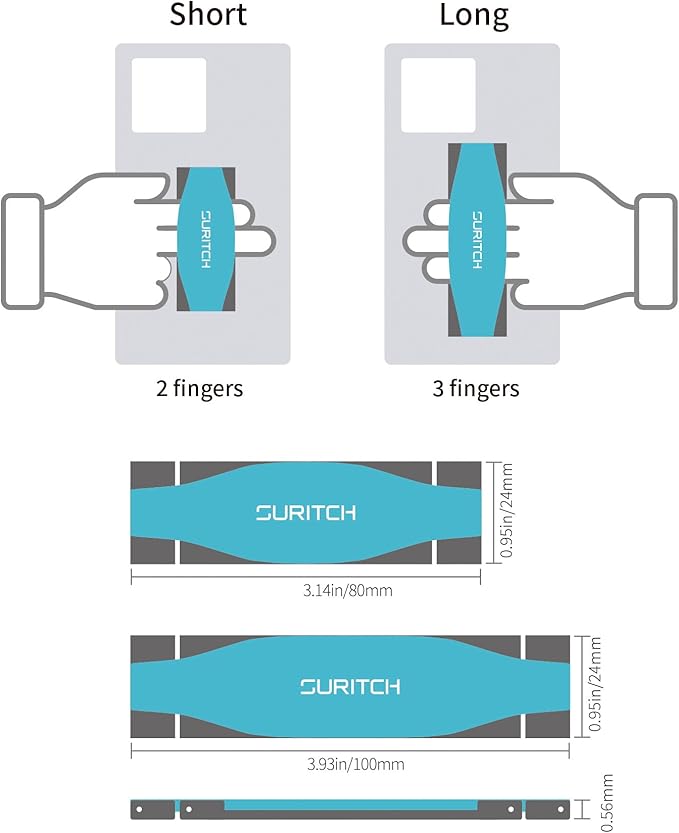 SURITCH Phone Grip Strap Finger Loop Holder for Back of Phone, 2-in-1 Soft Silicone Gripper Kickstand for iPhone Samsung and Most Cell Phone Cases, 3.94" Black