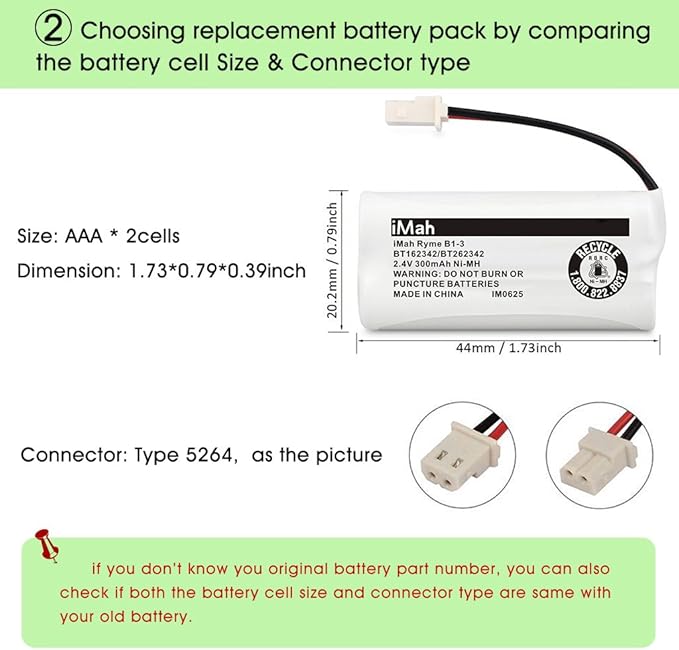 iMah BT162342/BT262342 Cordless Phone Batteries Compatible with VTech CS6409 CS6419 CS6429 CS80100 AT&T CL81101 EL5210 EL52400 Handset Telephone (Pack of 6)