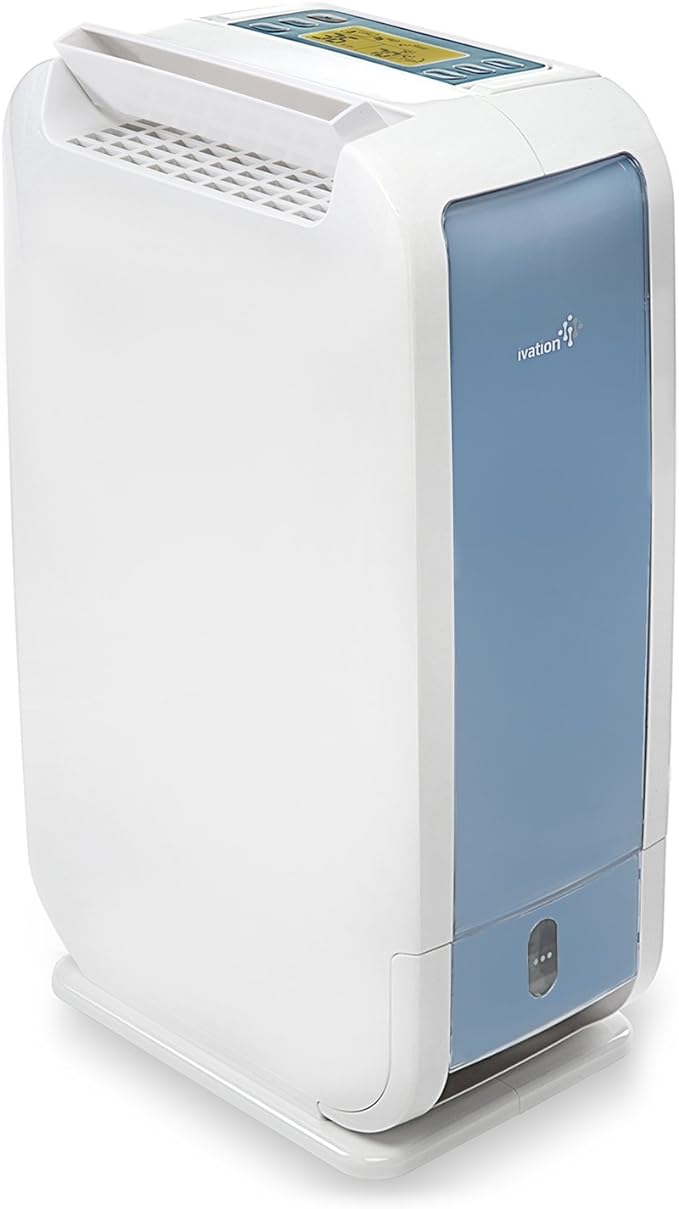 Ivation 13-Pint Small-Area Desiccant Dehumidifier Compact and Quiet - With Continuous Drain Hose for Smaller Spaces, Bathroom, Attic, Crawlspace and Closets - For Spaces Up To 270 Sq Ft, White