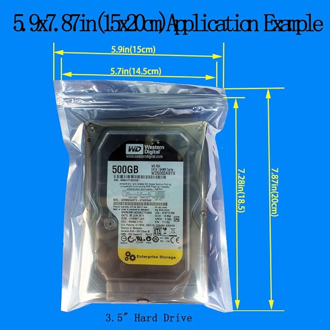 Premium ESD Shielding Bags, 120pcs Mixed Sizes Anti Static Resealable Bags for 3.5 & 2.5 Devices
