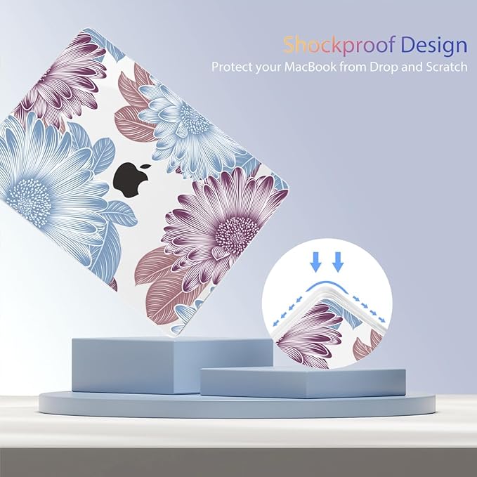 Teryeefi for MacBook Air M4 M3 M2 13.6 inch Case 2025 2024-2022,Fit Model A3240 A3113 A2681, Laptop Hard Shell Cases with Keyboard Cover & Screen Protector for MacBook Air 13.6", W-Flowers
