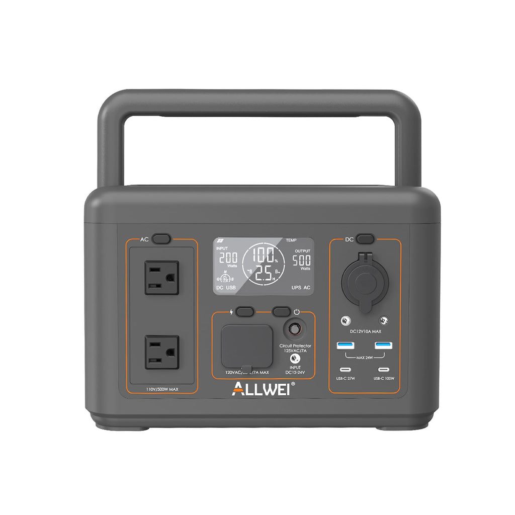 ALLWEI Portable Power Station 500W, 512Wh LiFePO4 Battery UPS Backup Power