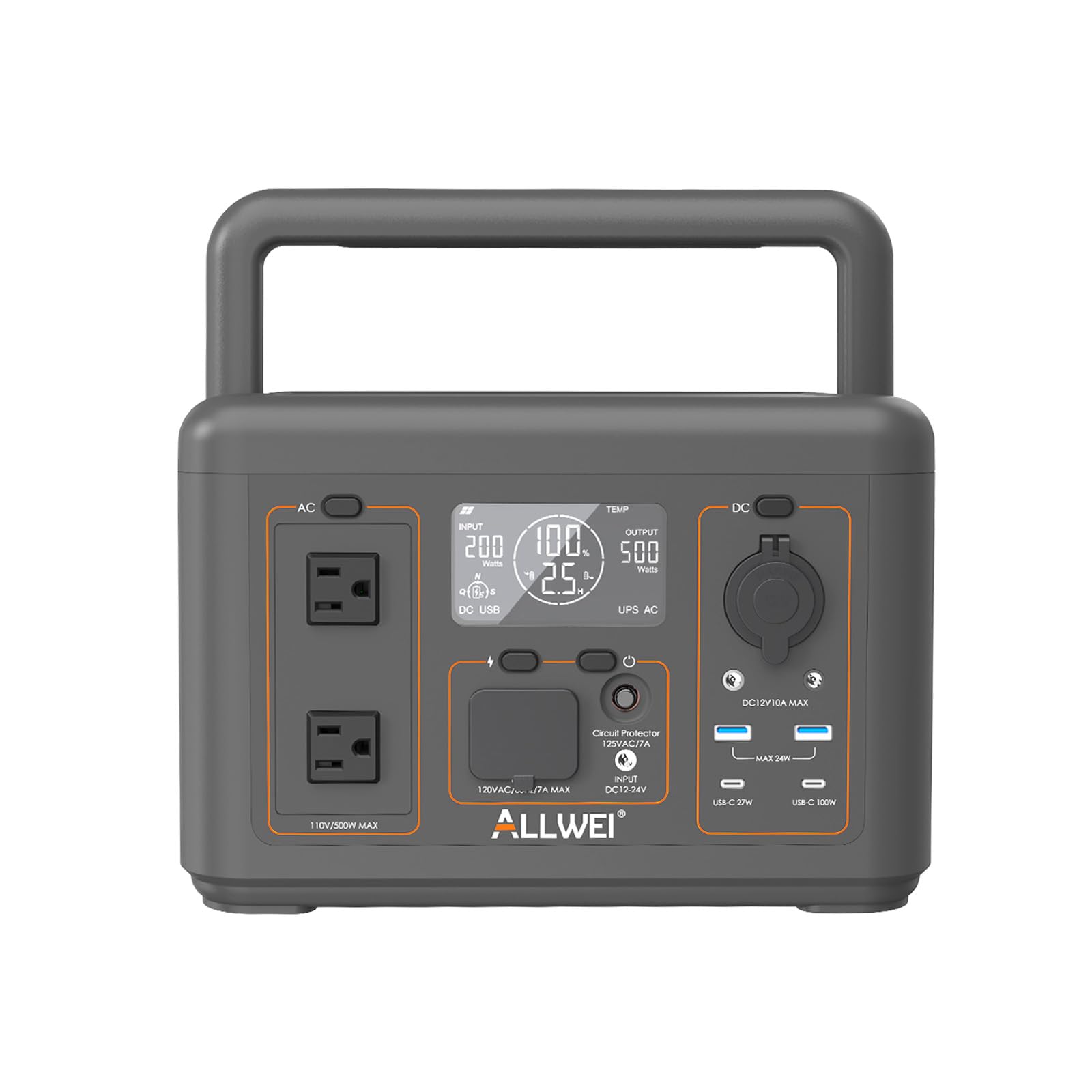 ALLWEI Portable Power Station 500W, 512Wh LiFePO4 Battery UPS Backup Power