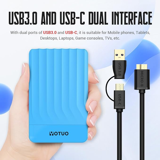 Portable External Hard Drive Storage Expansion Mobile HDD USB 3.0 for PC, Mac, Desktop, Laptop, PS4, PS5, Xbox One X/S, Xbox 360, Xbox Series X/S, Office & Game (Blue, 500GB)