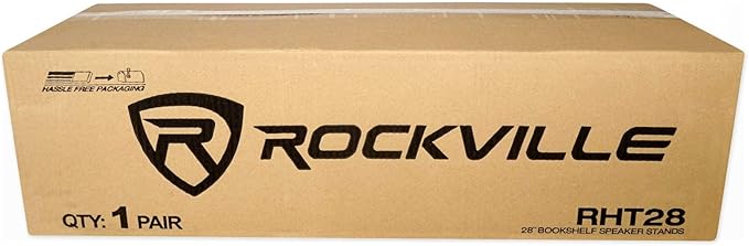 Rockville Pair RHT28 28 Inch Bookshelf Speaker Stands, 60 lbs Capacity, Surround Sound Home Theater, Premium Wood, Dual Top Plates, Sand-Fillable, for Audiophiles and Studio Monitors
