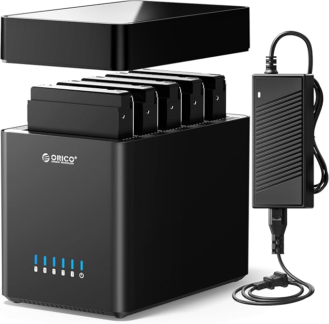 ORICO 5 Bay 3.5inch Hard Drive Enclosure USB 3.0 to SATA Magnetic Tool-Free External HDD Docking Station Case with 12V/6.5A Power Adapter for Family Storage Expansion Up to 90TB (5x18) - DS500U3