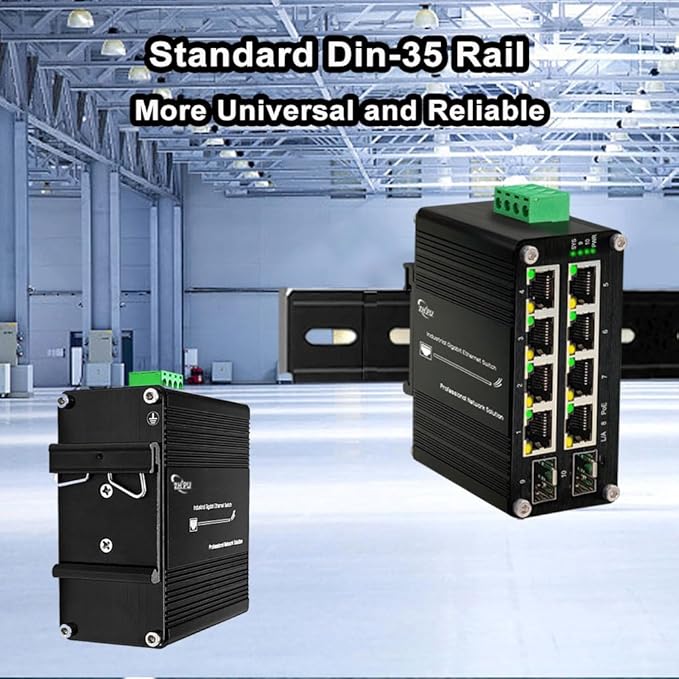 Industrial Managed 8 Port PoE Ethernet Switch with 2 SFP Slot, Gigabit Networking Switch with Web Management, Supporting Din-Rail, Black, XY-M2F8P