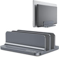 OMOTON [Updated Dock Version] Vertical Laptop Stand, Double Desktop Stand Holder with Adjustable Dock (Up to 17.3 inch), Fits All MacBok/Surface/Samsung/HP/Dell/Chrome Book (Grey)