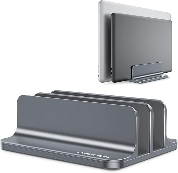 OMOTON [Updated Dock Version] Vertical Laptop Stand, Double Desktop Stand Holder with Adjustable Dock (Up to 17.3 inch), Fits All MacBok/Surface/Samsung/HP/Dell/Chrome Book (Grey)