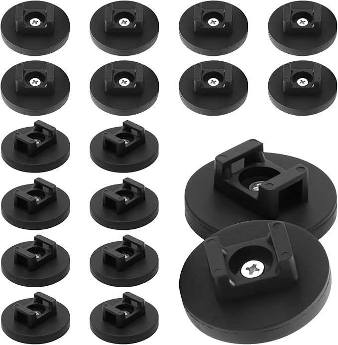 20Pcs Strong Magnetic Cable Zip Tie Base, Multipurpose Cable Ties Mount Wire Clips Management Base,Heavy Duty Wire Cable Holder for Electrical Cable Wire Organization (43mm Vertical Tension 8.5kg)
