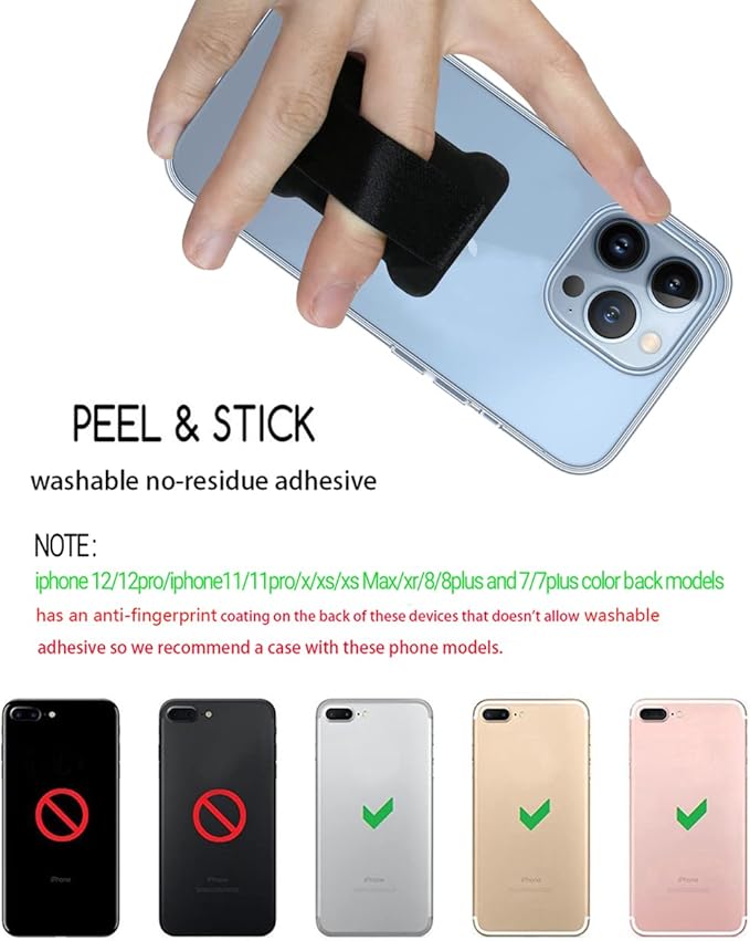 WUOJI Universal Phone Grip for Smartphones - Phone Holder for Hand - Wireless Charging Compatible (Silver) - 2Pack