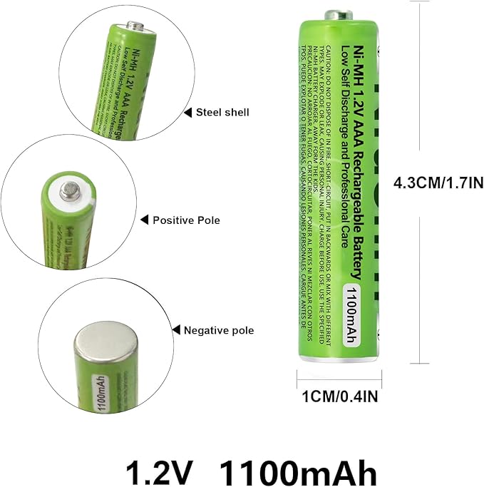 2 Pack NI-MH AAA Rechargeable Battery for Panasonic, 1.2V 1100mah AAA Rechargeable Batteries for Panasonic Cordless Phones Handset, Remote Controls, Electronics