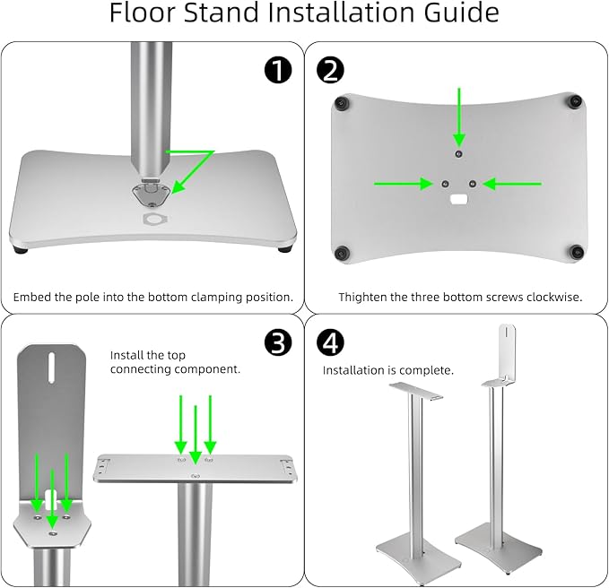 Luxury Floor Stand for Sony HT-A9M2 HT-A9 SA-RRS5 - Aerospace Aluminum Speaker Stand with Adapter Kits, Hi-End Home Theater Accessory, Silver Finish