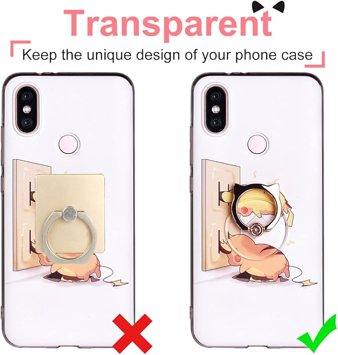 Cat Phone Ring Holder - EI Sonador Clear Cell Phone Ring Holder Transparent Stand Finger Grip (1 Silver + 1 Rose Gold Cat)