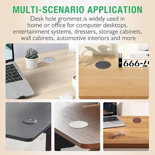 2 Pcs Desk Grommet 2-3/8" / 60 mm, Desk Cord Hole Cover, Cable Grommet ABS Plastic, Desk Hole Grommet for Home & Office Pc, Detachable Adjustable Cable Cord Organizer-Silvery