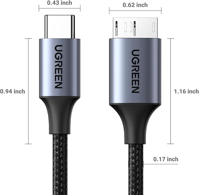 UGREEN 10 Gbps Micro B to USB C Hard Drive Cables, 3.3FT USB C to Micro B, External Hard Drive Cable Compatible with MacBook Pro/Air, iPad/Tablet, iPhone, Samsung Galaxy S24, WD Seagate etc