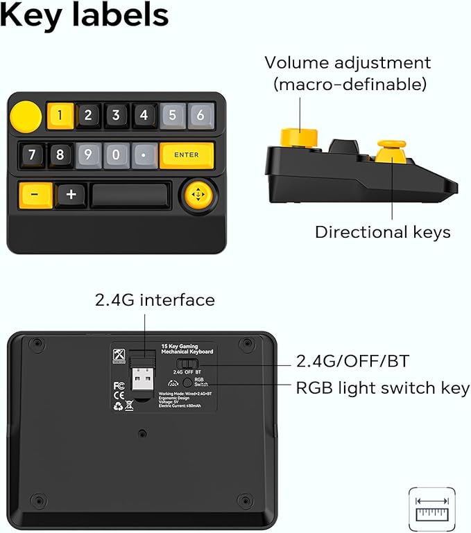 Adventurers W909 Wireless RGB Mechanical Numeric Keypad, Hot-Swappable, Macro-Programmable Numpad, Joystick & Knob Control for PC/Tablet/Laptop/Phone, Tri-Mode Connectivity (Red on Black)