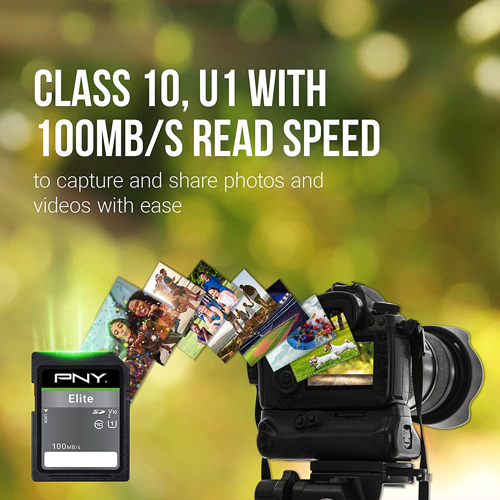 PNY 64GB Elite Class 10 U1 V10 SDXC Flash Memory Card - 100MB/s Read, Class 10, U1, V10, Full HD, UHS-I, Full Size SD (P-SD64GX3U1100EL-MP) (Pack of 3)