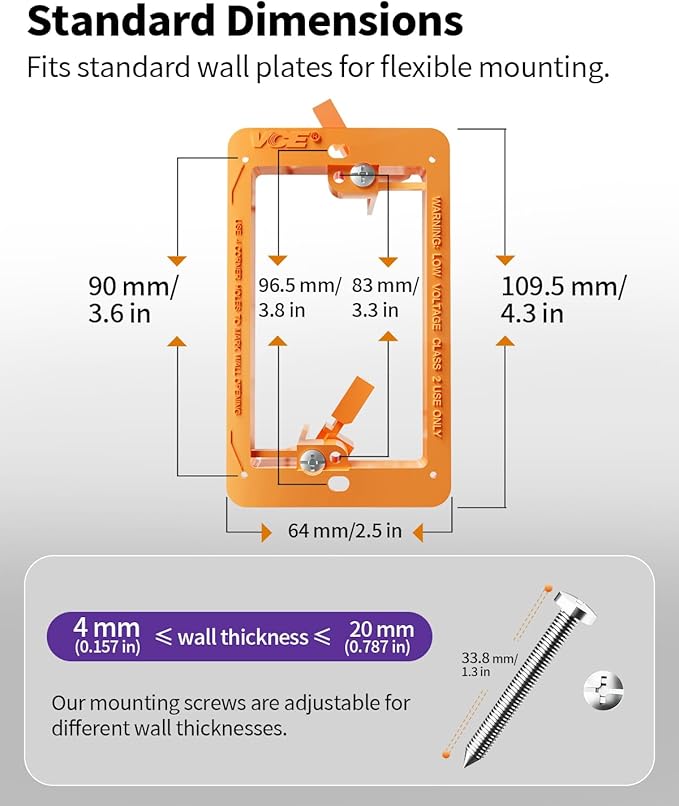 VCE Low Voltage Mounting Bracket Single Gang Wall Plate, Flush Low Voltage Box for Network, HDMI, Coaxial, Speaker, Telephone Cables, Orange, 5 Pack