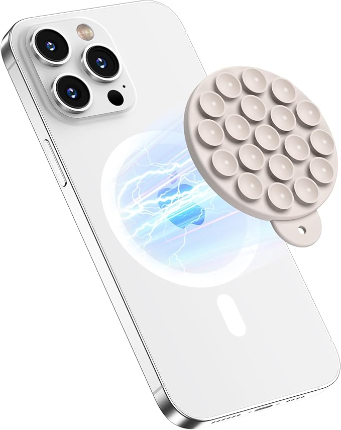 HSAOHD Magnetic Suction Cup Phone Mount, Compatible with MagSafe, Silicone Octo Cup Buddy Sticky Grip Holder for iPhone and Android, Removable Hands-Free Phone Stand Selfie/Video for TikTok, Red