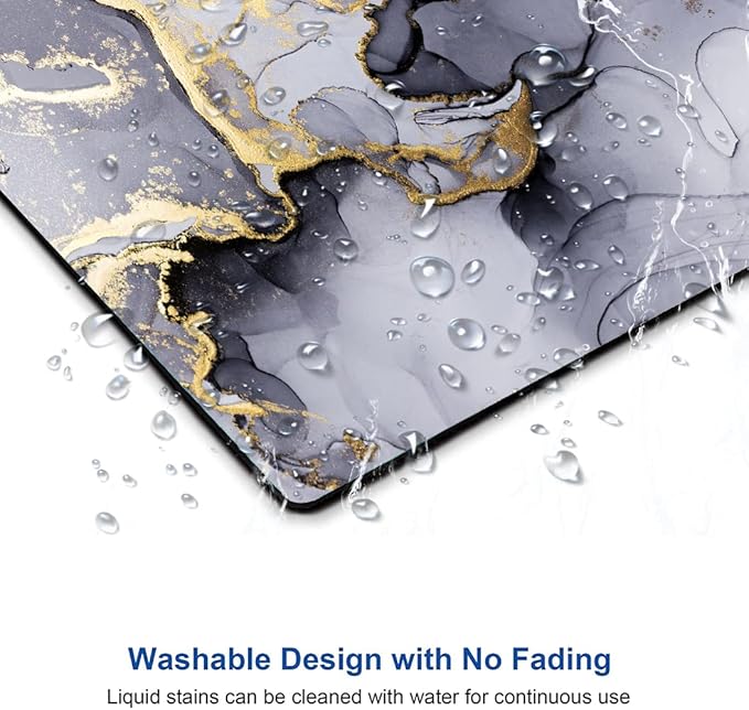 Mouse Pad, Cute Personalized Mouse Pads with Marble Design, Square Washable Cloth Mouse Mat, Gaming Office Home Non-Slip Rubber Base Computer Mousepad, Black Grey Gold Marble