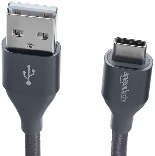 Amazon Basics USB-C to USB-A 2.0 Fast Charger Cable, Nylon Braided Cord, 480Mbps Speed, USB-IF Certified, for Apple iPhone 16/15, iPad, Samsung Galaxy, Tablets, Laptops, 3 foot, Dark Grey