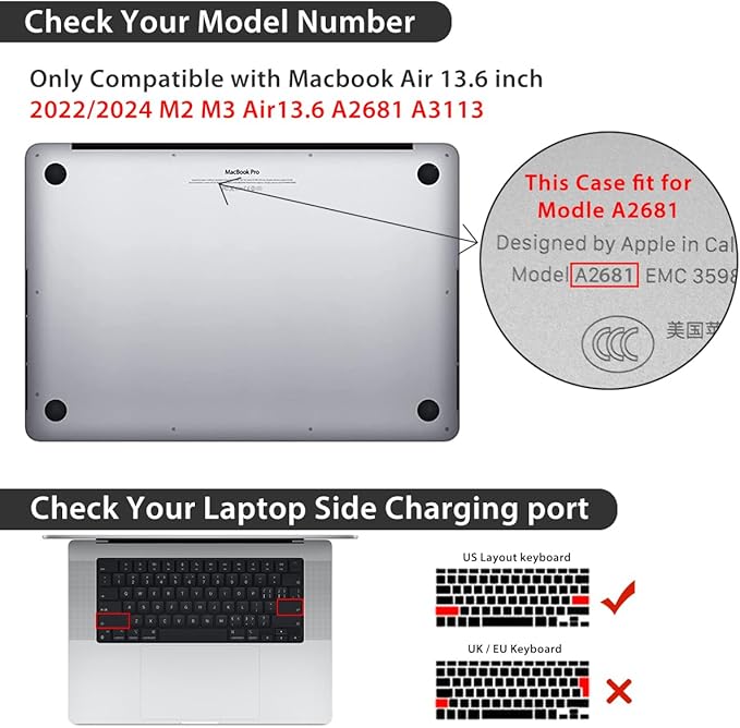 for 2025 2024 2023 2022 MacBook Air 13 inch Case M4 A3240 M3 A3113 M2 A2681 with Touch ID& 13.6" Liquid Retina Display, Plastic Hard Shell&Keyboard Cover&Screen Film&Webcam Cover, Bunny-B