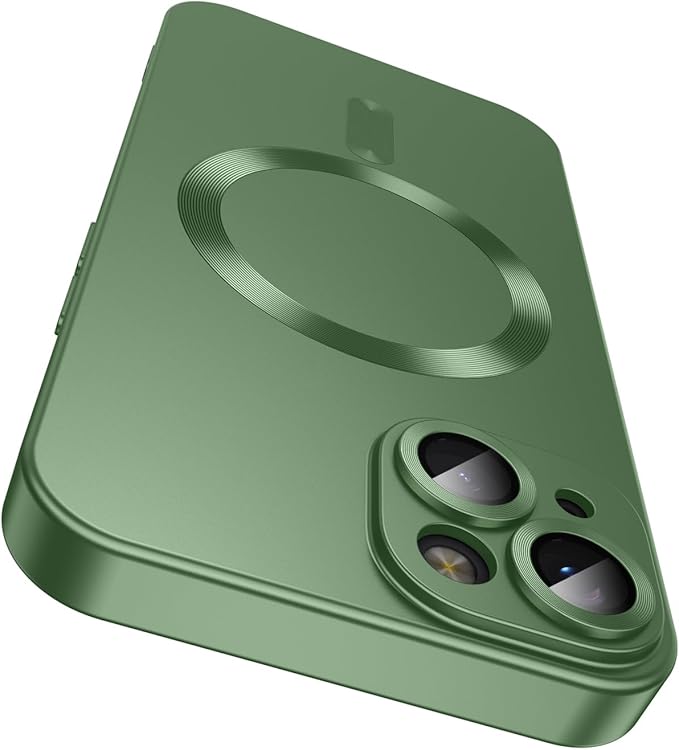 Magnetic for iPhone 15 Case [Compatible with MagSafe][Built-in Camera Lens Protector] Slim Soft Silicone Bumper Shockproof Metallic Shine Phone Case (Green)