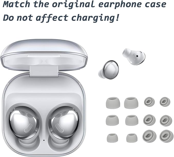 6 Pairs Replacement Eartips for Samsung Galaxy Buds Pro Headphones, Silicone Tips Earbuds Eartips Set, L/M/S Earplug Replacement Accessories (Silver, Without Pen)